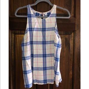 Blue and white plaid sleeveless top
